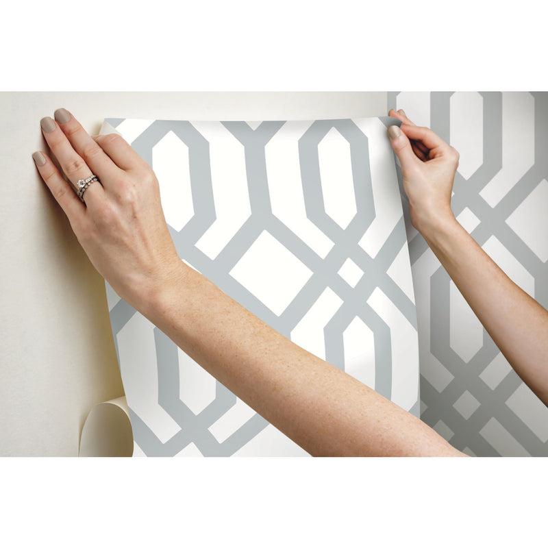 media image for Gazebo Lattice Peel & Stick Wallpaper in Grey by York Wallcoverings 264