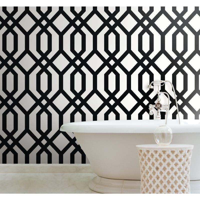 media image for Gazebo Lattice Peel & Stick Wallpaper in Black and White by York Wallcoverings 295