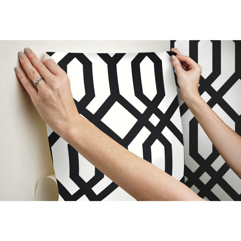 media image for Gazebo Lattice Peel & Stick Wallpaper in Black and White by York Wallcoverings 236