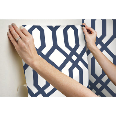 product image for Gazebo Lattice Peel & Stick Wallpaper in Navy by York Wallcoverings 36