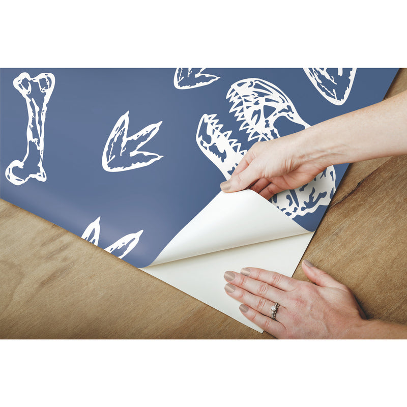 media image for Dinosaur Bones Peel & Stick Wallpaper in Blue by RoomMates 244