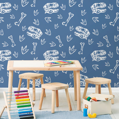 product image for Dinosaur Bones Peel & Stick Wallpaper in Blue by RoomMates 3
