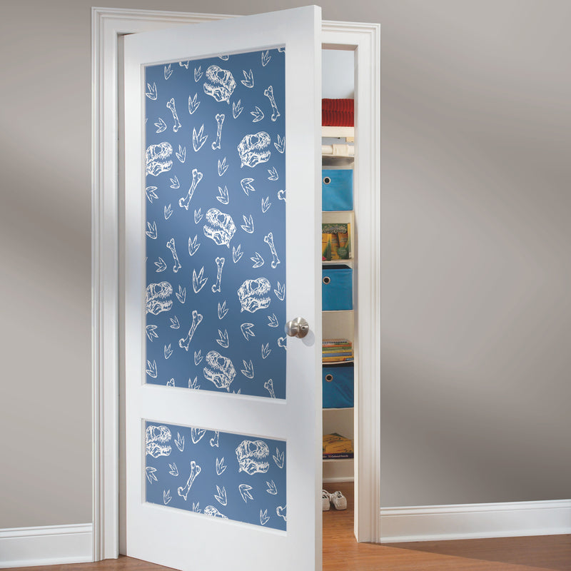 media image for Dinosaur Bones Peel & Stick Wallpaper in Blue by RoomMates 293