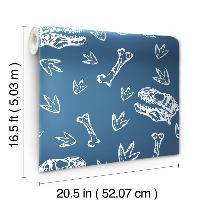 media image for Dinosaur Bones Peel & Stick Wallpaper in Blue by RoomMates 257