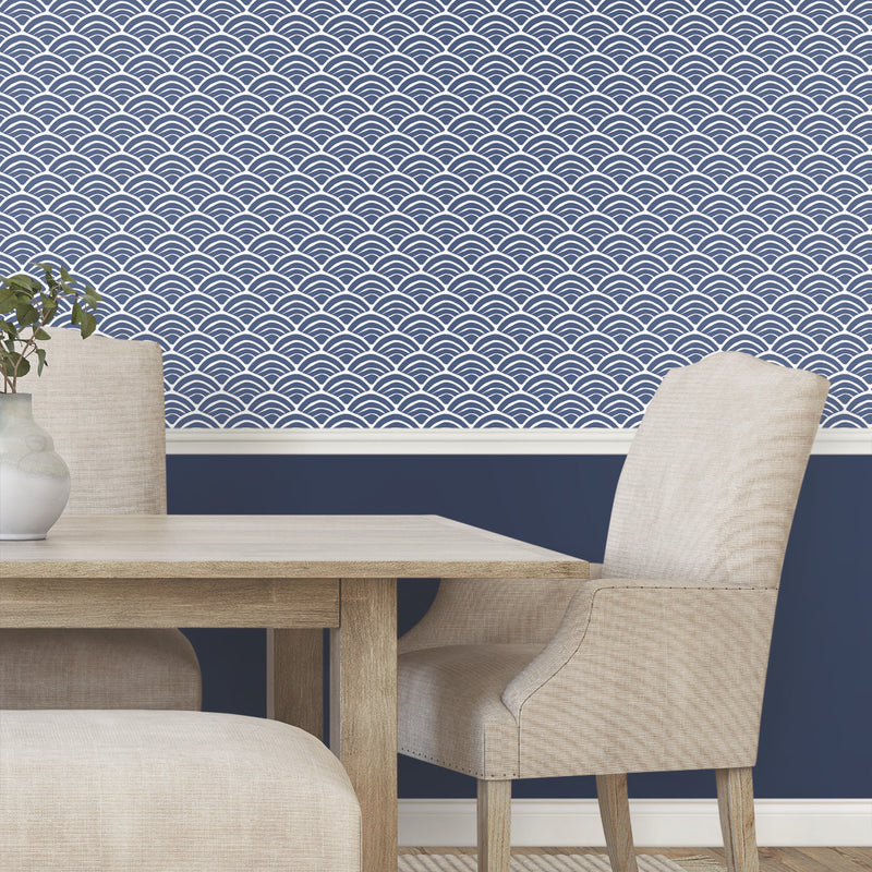 media image for Coastal Scallop Blue Peel & Stick Wallpaper by York Wallcoverings 230