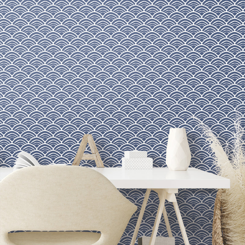 media image for Coastal Scallop Blue Peel & Stick Wallpaper by York Wallcoverings 283