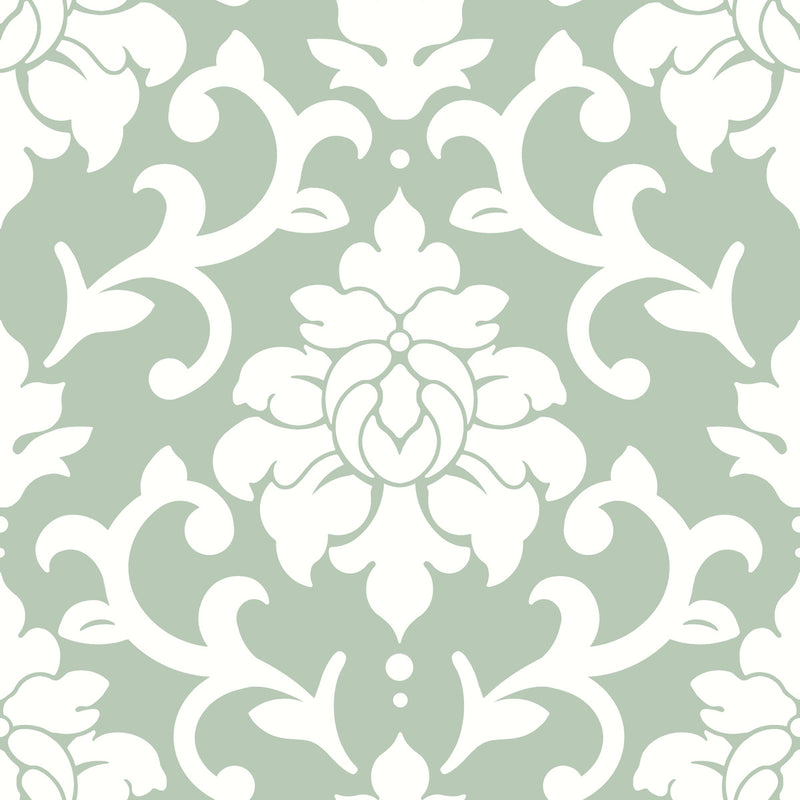 media image for sample damask green peel and stick wallpaper by roommates for york wallcoverings 1 283