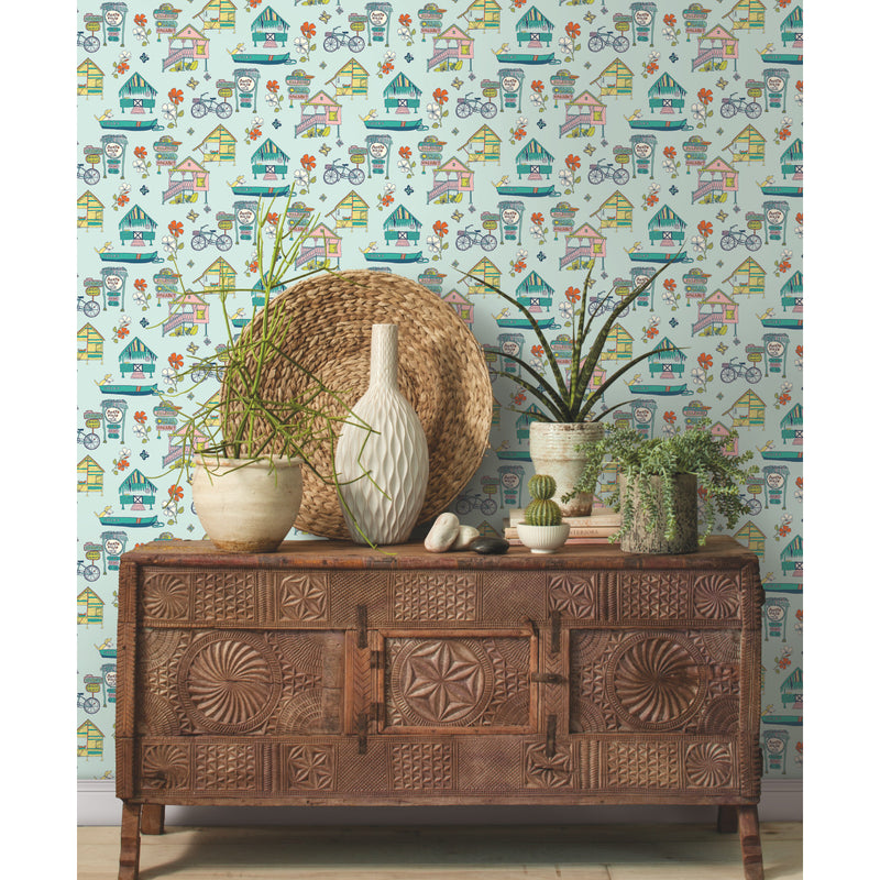 media image for Caribbean Teal Peel & Stick Wallpaper by RoomMates for York Wallcoverings 289