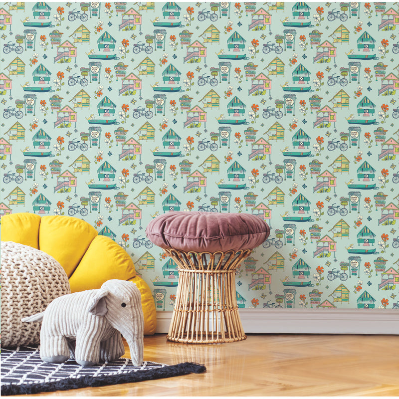 media image for Caribbean Teal Peel & Stick Wallpaper by RoomMates for York Wallcoverings 226