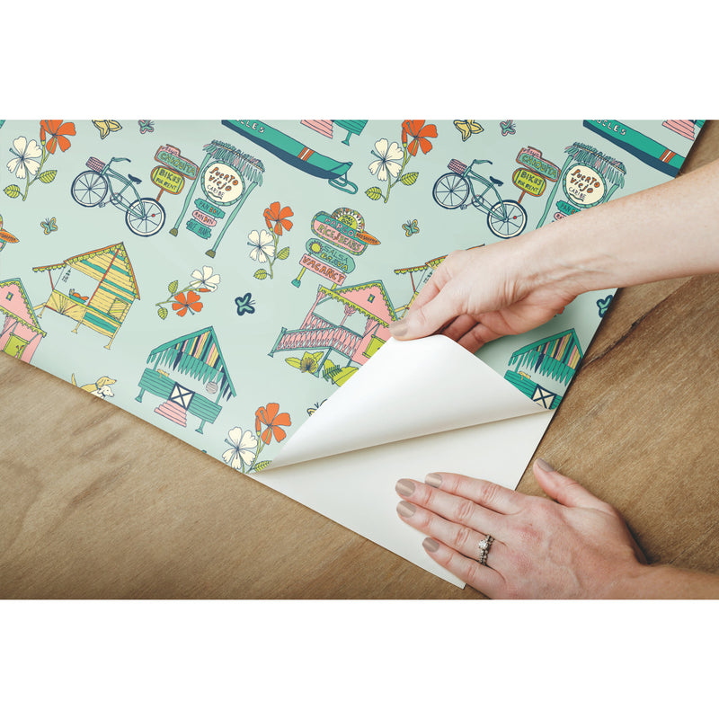 media image for Caribbean Teal Peel & Stick Wallpaper by RoomMates for York Wallcoverings 266