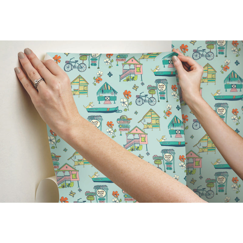 media image for Caribbean Teal Peel & Stick Wallpaper by RoomMates for York Wallcoverings 217