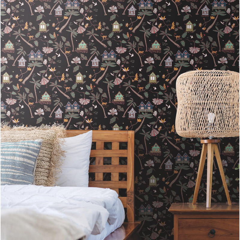media image for Calypso Jungle Black Peel & Stick Wallpaper by RoomMates for York Wallcoverings 261