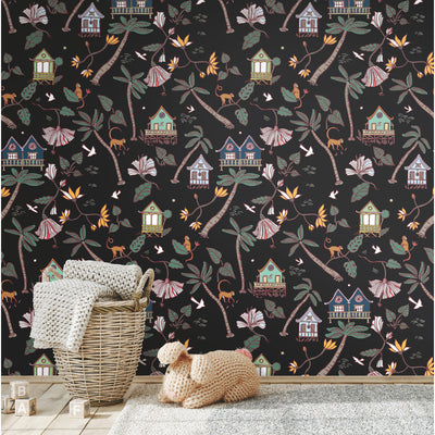 product image for calypso jungle black peel and stick wallpaper by roommates for york wallcoverings 2 28