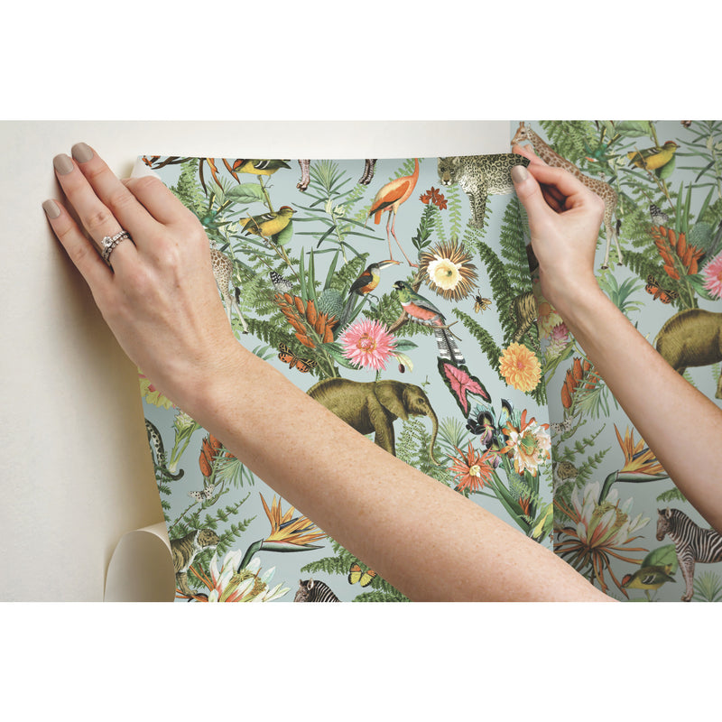 Shop Tropical Zoo Peel & Stick Wallpaper in Green/Blue Burke Decor