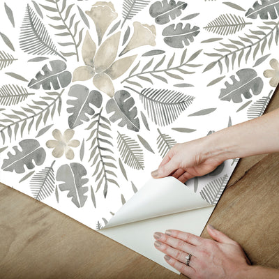 product image for Cat Coquillette Grey Tropical Peel & Stick Wallpaper by RoomMates for York Wallcoverings 15