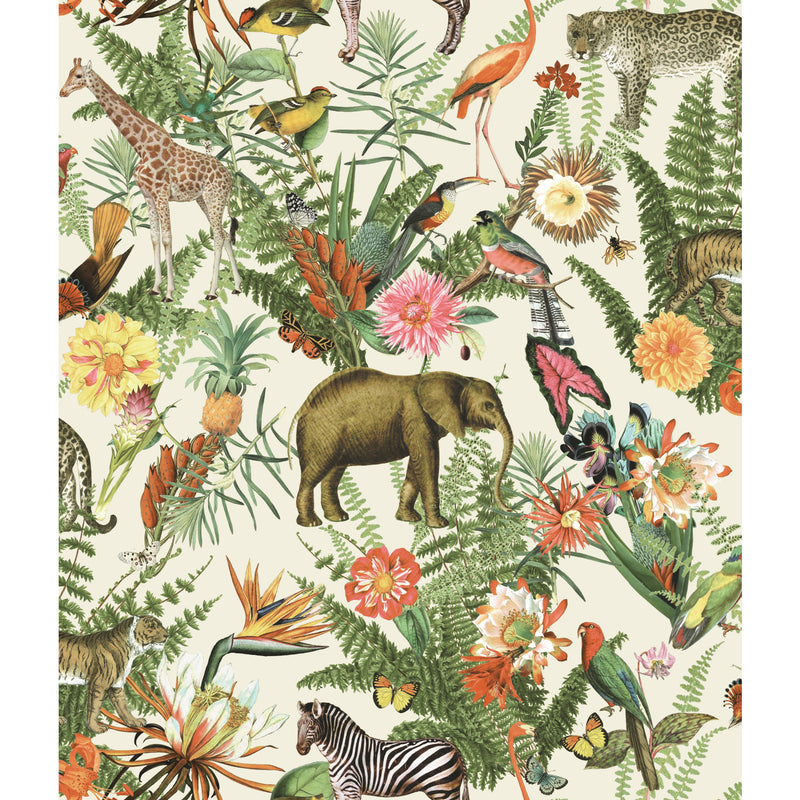 media image for Tropical Zoo Peel & Stick Wallpaper in Green by RoomMates 238