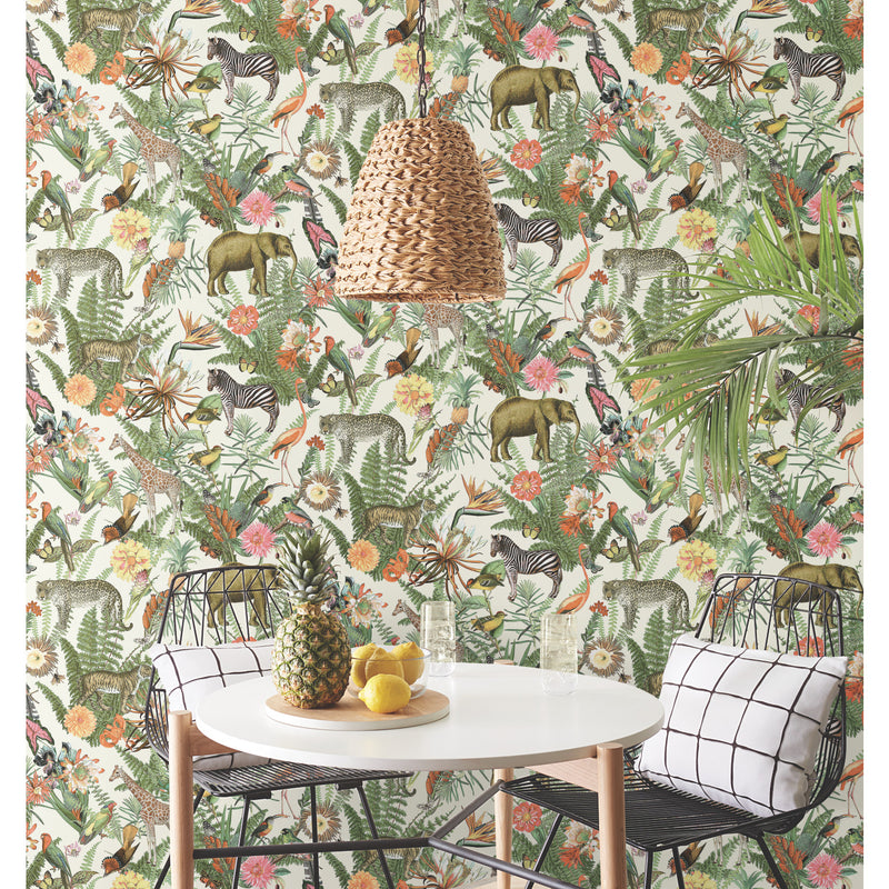 media image for Tropical Zoo Peel & Stick Wallpaper in Green by RoomMates 292