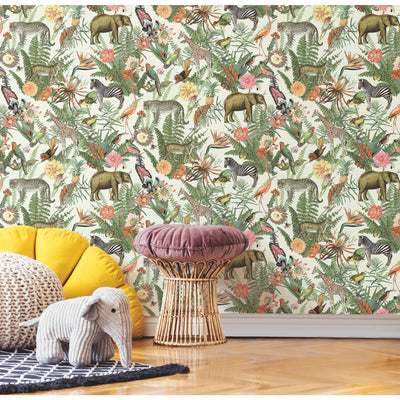 product image for Tropical Zoo Peel & Stick Wallpaper in Green by RoomMates 98