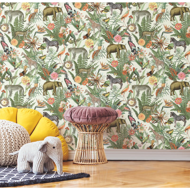media image for Tropical Zoo Peel & Stick Wallpaper in Green by RoomMates 283