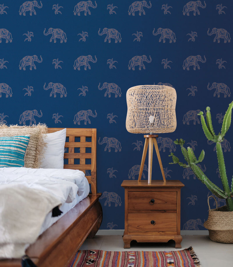 media image for Elephant Walk Peel & Stick Wallpaper in Blue/Gold 20
