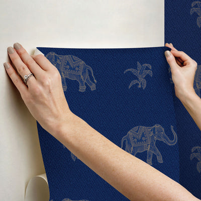 product image for Elephant Walk Peel & Stick Wallpaper in Blue/Gold 69