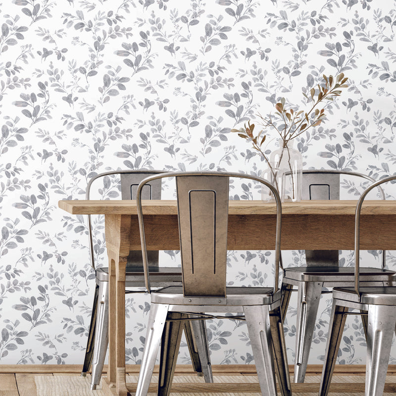 media image for Dancing Leaves Grey Peel & Stick Wallpaper by RoomMates for York Wallcoverings 263