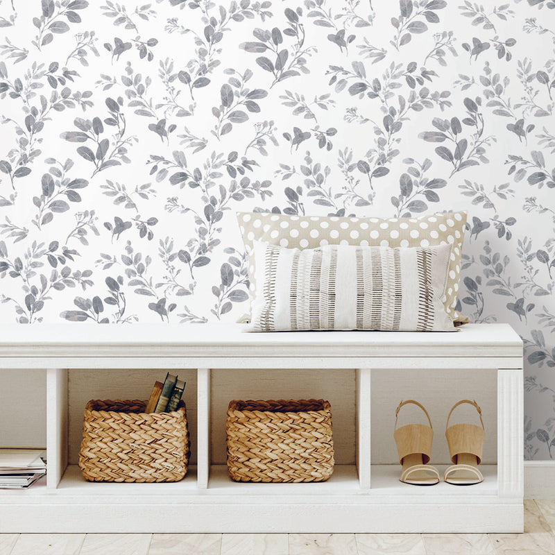 media image for Dancing Leaves Grey Peel & Stick Wallpaper by RoomMates for York Wallcoverings 281