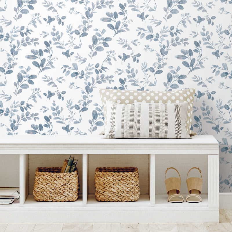 media image for Dancing Leaves Blue Peel & Stick Wallpaper by RoomMates for York Wallcoverings 225
