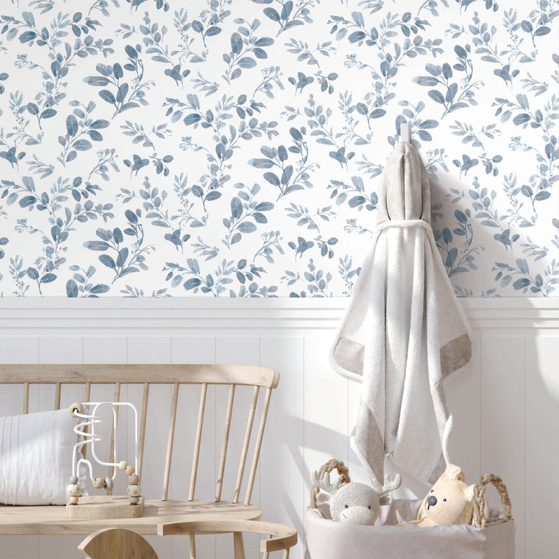 media image for Dancing Leaves Blue Peel & Stick Wallpaper by RoomMates for York Wallcoverings 230