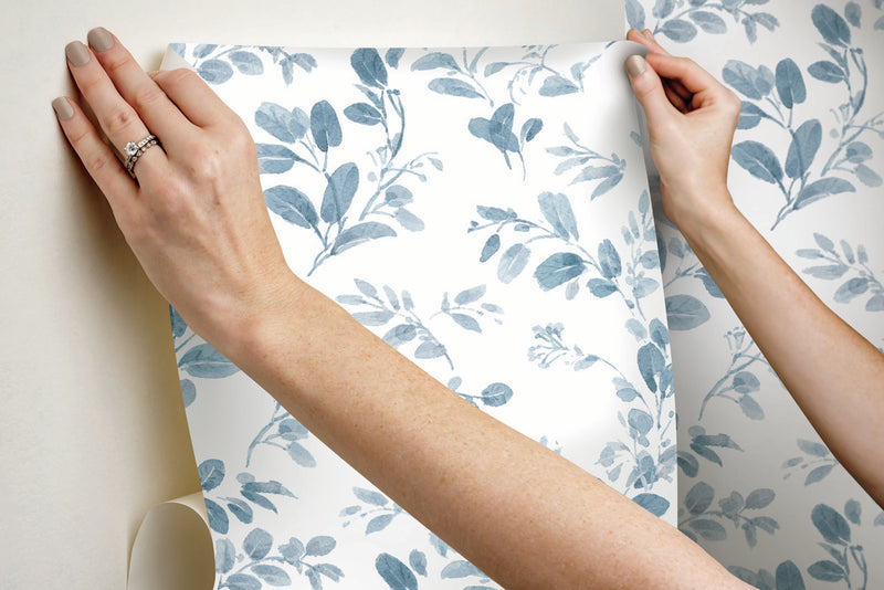 media image for Dancing Leaves Blue Peel & Stick Wallpaper by RoomMates for York Wallcoverings 227
