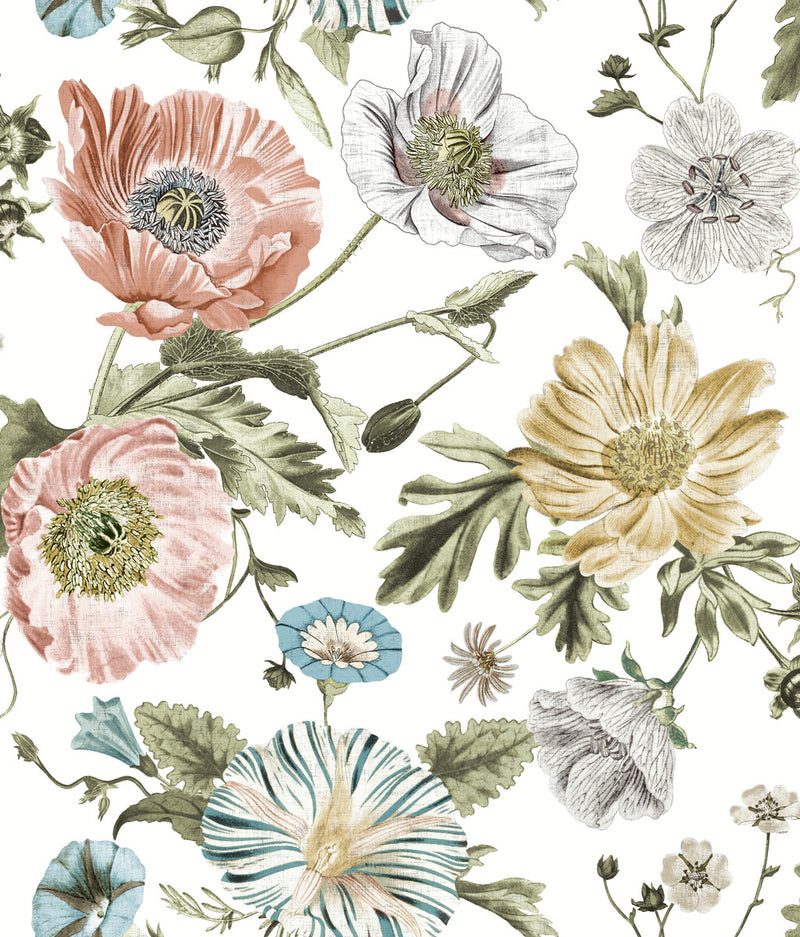 media image for Vintage Poppy Pink Peel & Stick Wallpaper by RoomMates for York Wallcoverings 246