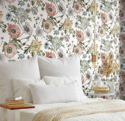 product image for Vintage Poppy Pink Peel & Stick Wallpaper by RoomMates for York Wallcoverings 75