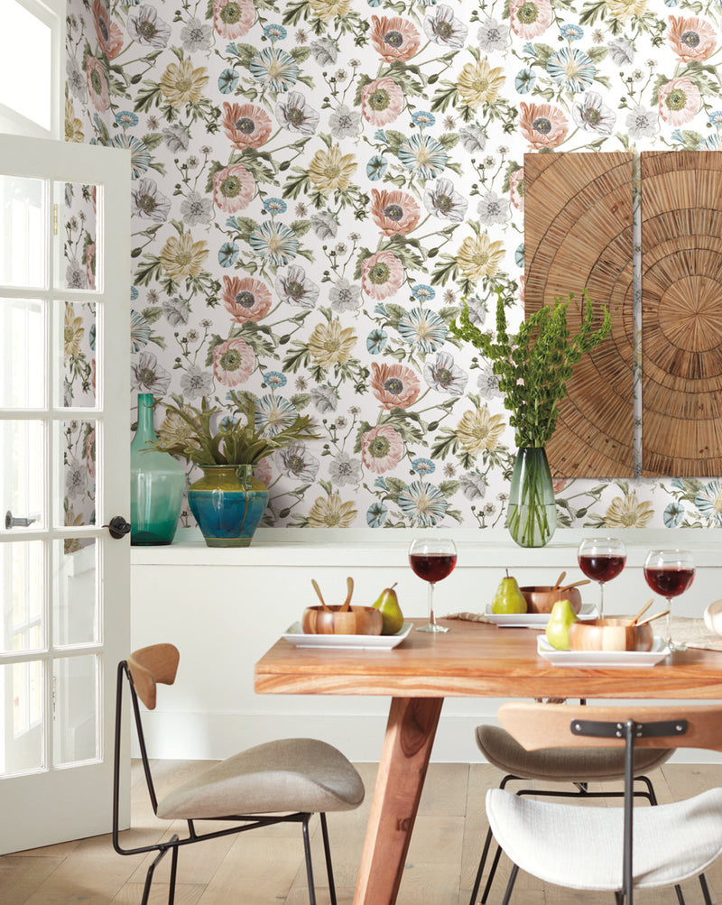 media image for Vintage Poppy Pink Peel & Stick Wallpaper by RoomMates for York Wallcoverings 296