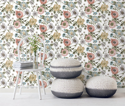 product image for Vintage Poppy Pink Peel & Stick Wallpaper by RoomMates for York Wallcoverings 45