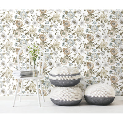 product image for Vintage Poppy Peel & Stick Wallpaper in White by RoomMates 79