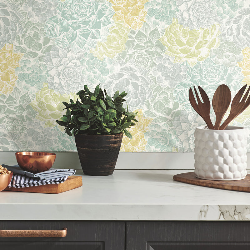 media image for Mr. Kate Succulent Plant Peel & Stick Wallpaper in Green by RoomMates 229