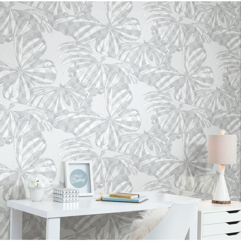 media image for Mr. Kate Butterfly Peel & Stick Wallpaper in Grey by RoomMates 289