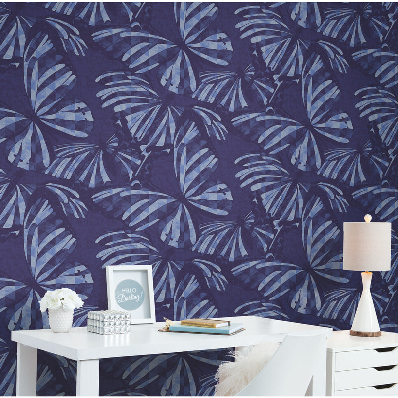 media image for Mr. Kate Butterfly Peel & Stick Wallpaper in Blue by RoomMates 296