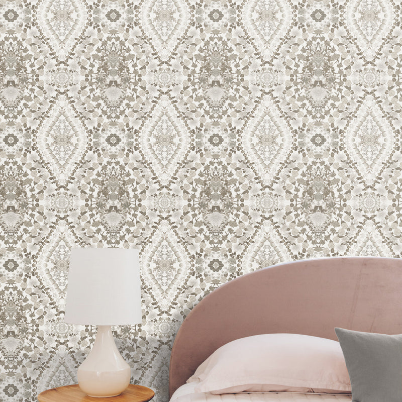 media image for Mr. Kate Dried Flower Kaleidoscope Peel & Stick Wallpaper in Taupe by RoomMates 253