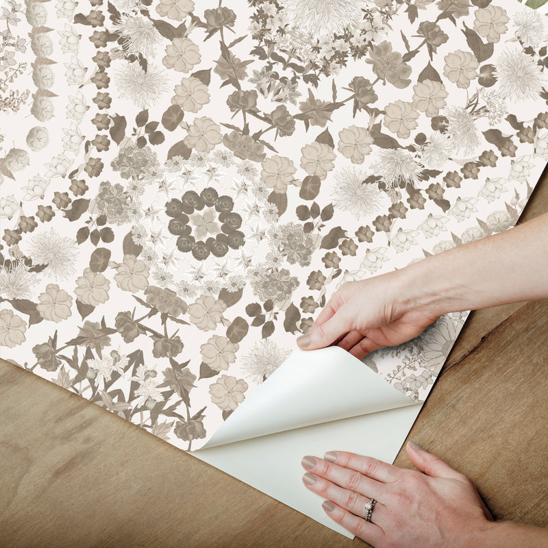 media image for Mr. Kate Dried Flower Kaleidoscope Peel & Stick Wallpaper in Taupe by RoomMates 264