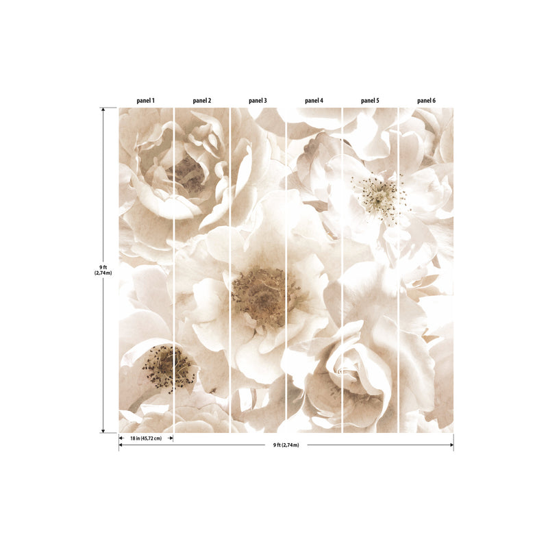 media image for Mr. Kate Creamy Floral Peel & Stick Wall Mural in Cream by RoomMates 240