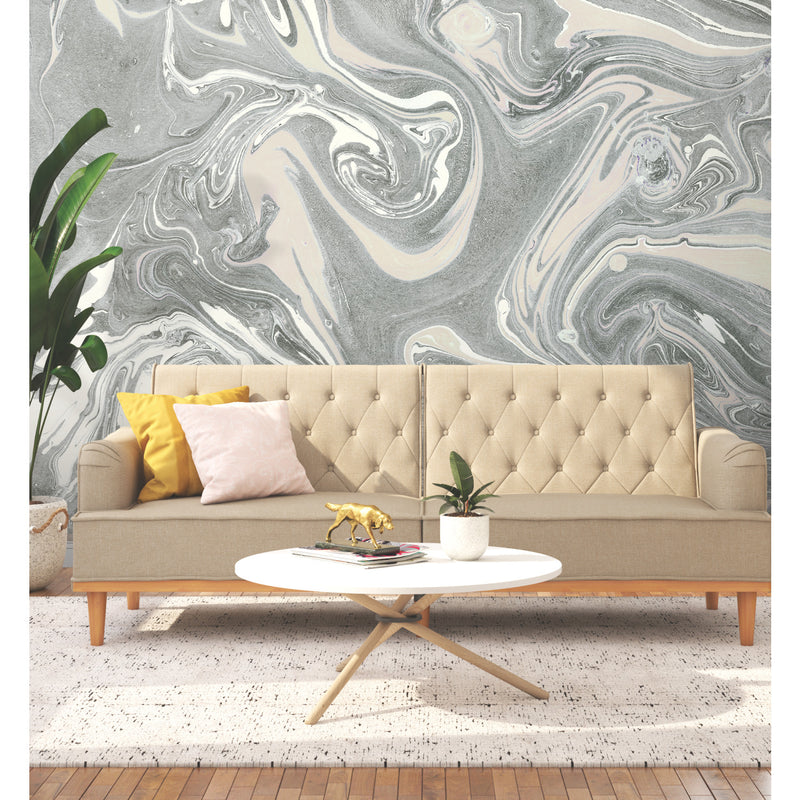 media image for Mr. Kate Acrylic Pour Peel & Stick Wall Mural in Grey by RoomMates 26