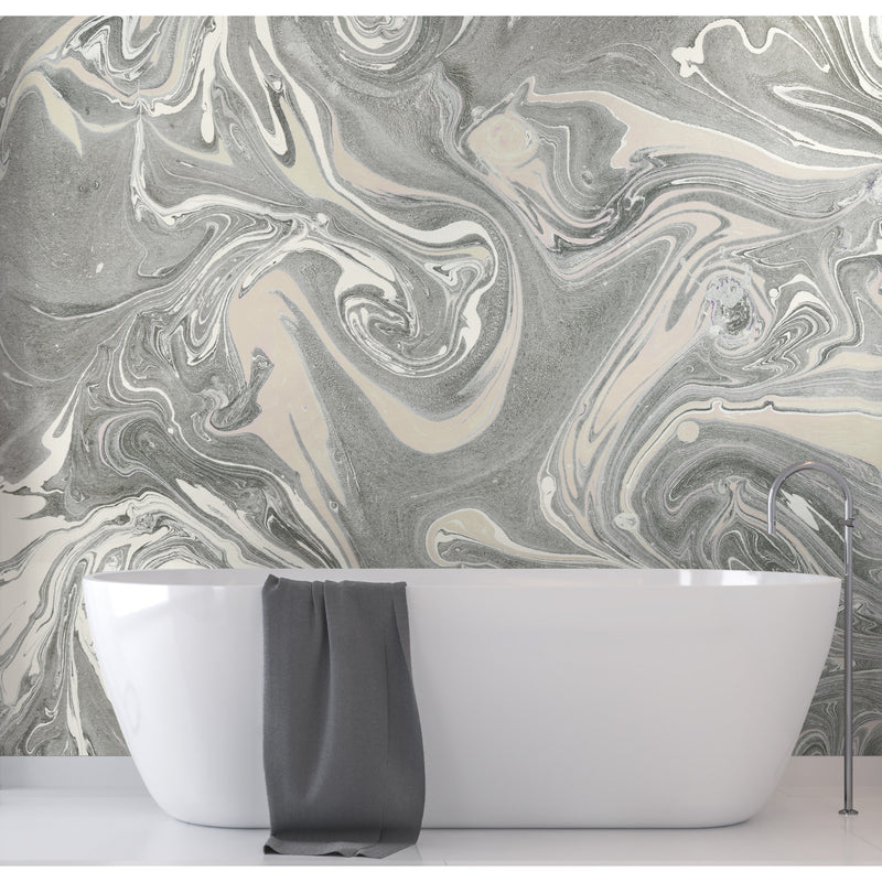 media image for Mr. Kate Acrylic Pour Peel & Stick Wall Mural in Grey by RoomMates 245