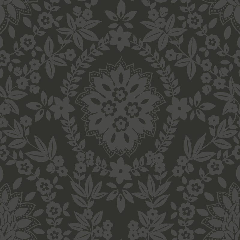 media image for Boho Baroque Damask Peel & Stick Wallpaper in Grey 267