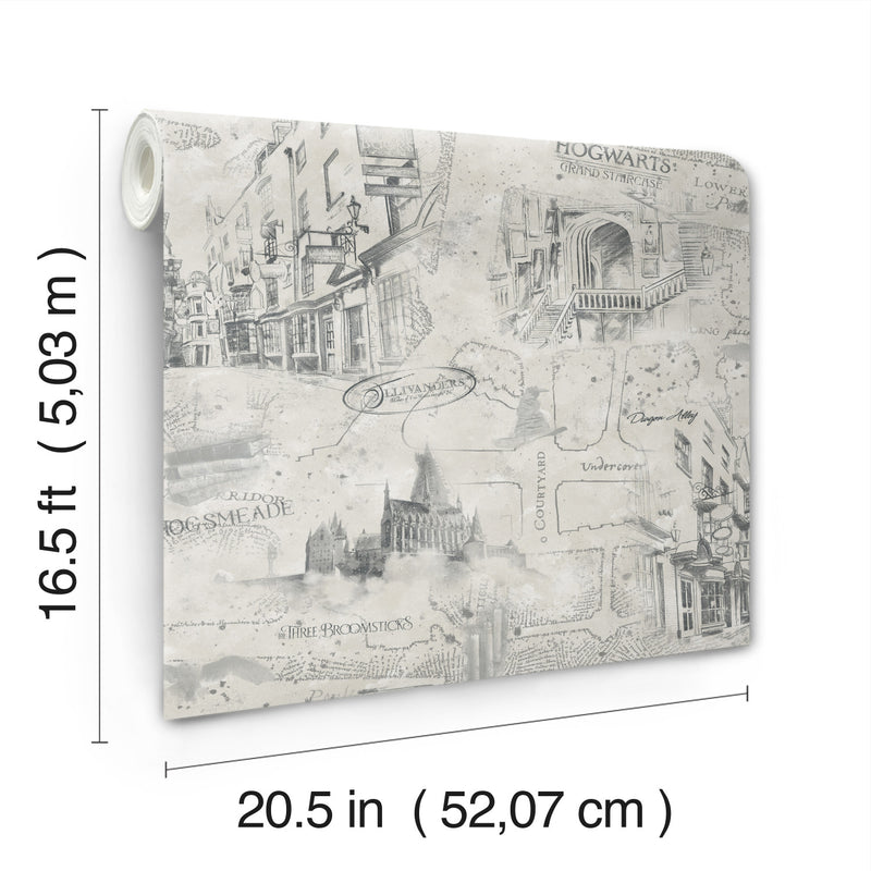 media image for Harry Potter Map Peel & Stick Wallpaper in Taupe by RoomMates 262