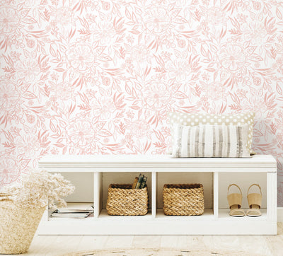 product image for Floral Sketch Peel & Stick Wallpaper in Pink 57
