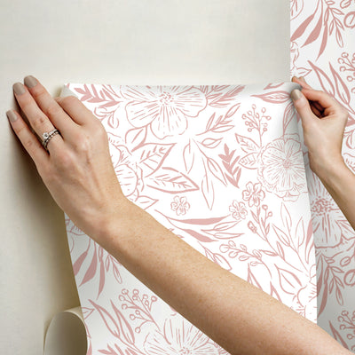 product image for Floral Sketch Peel & Stick Wallpaper in Pink 61
