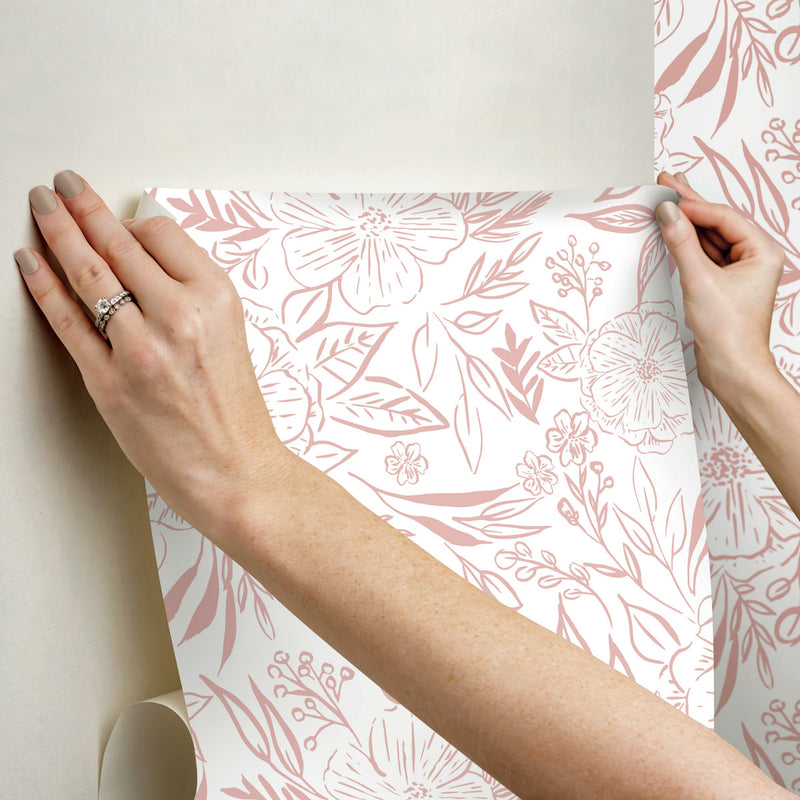 media image for Floral Sketch Peel & Stick Wallpaper in Pink 274