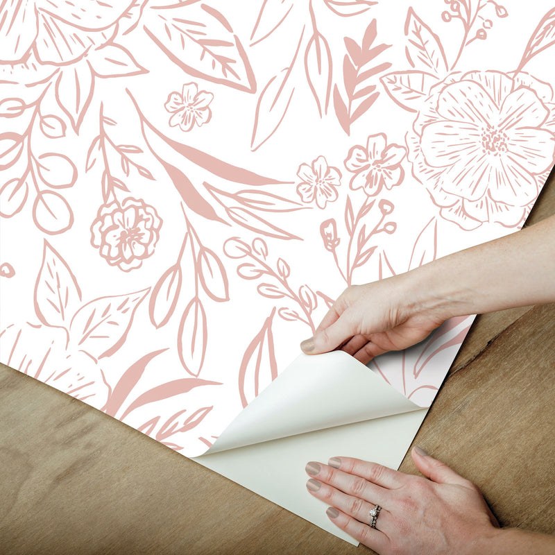 media image for Floral Sketch Peel & Stick Wallpaper in Pink 212