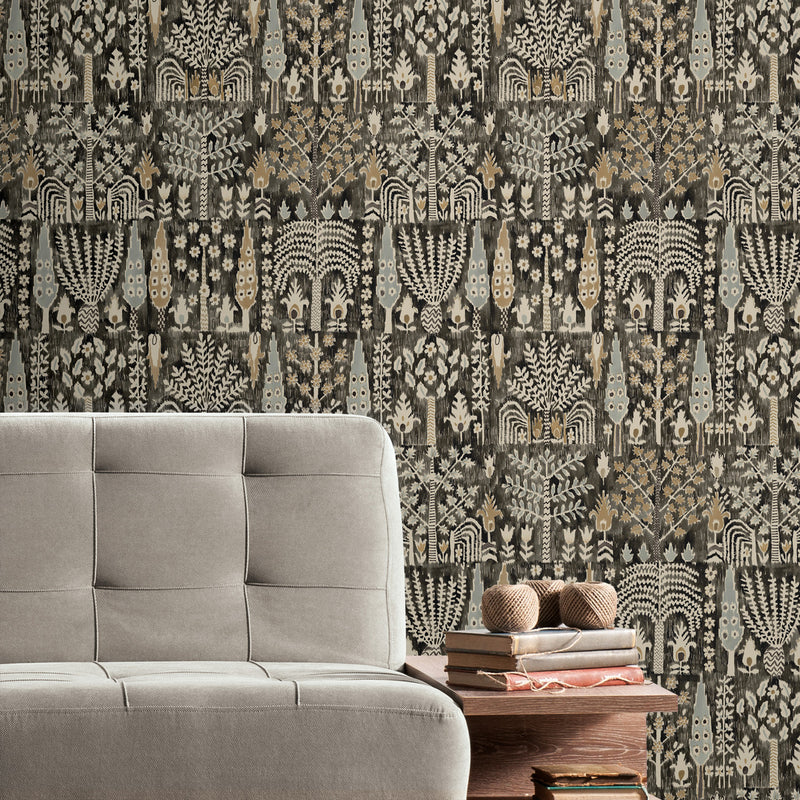 media image for Persian Ikat Black Peel & Stick Wallpaper by RoomMates for York Wallcoverings 228